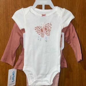 Carter's White and Pink Butterfly Bodysuit Set
